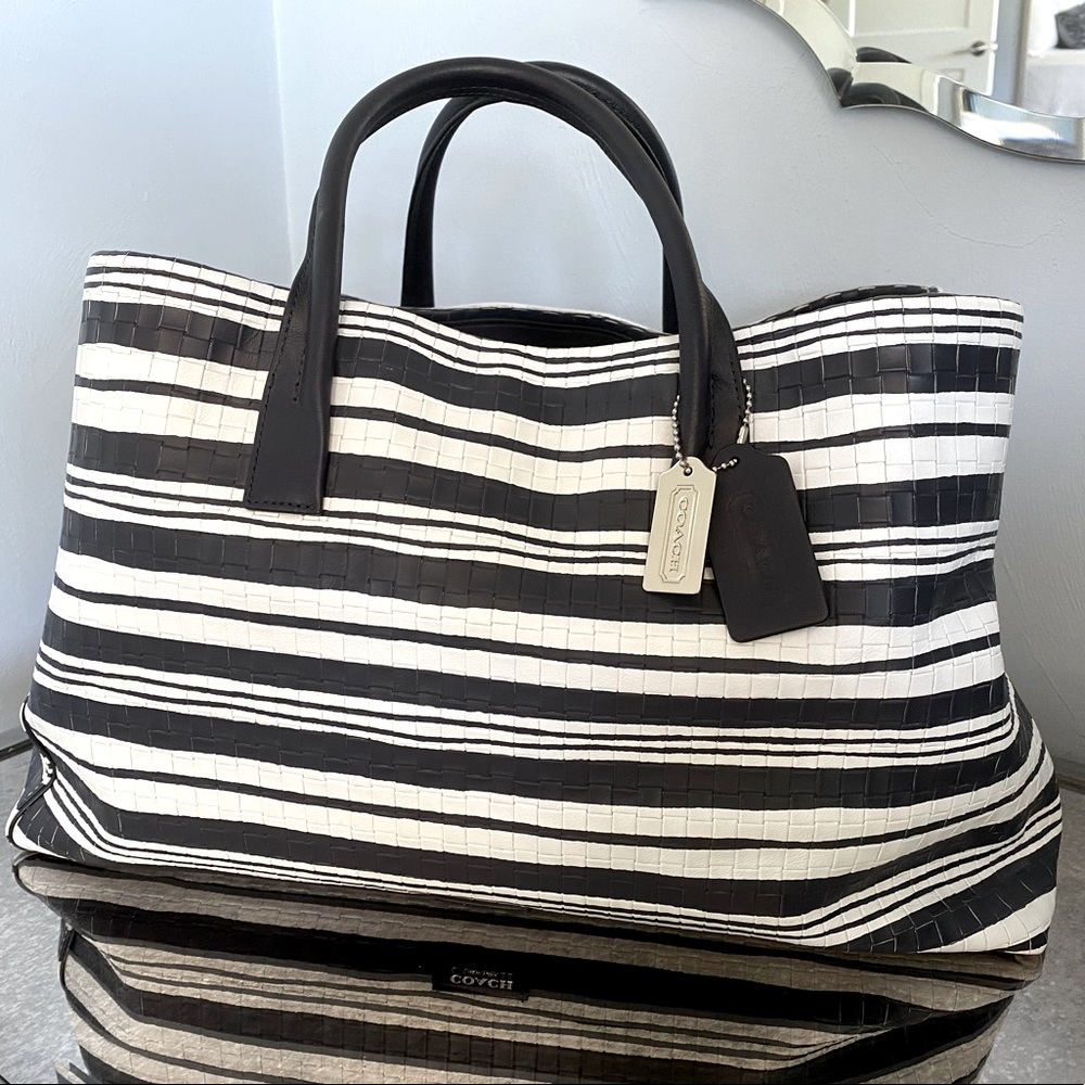 Coach Bleeker embossed woven leather large tote